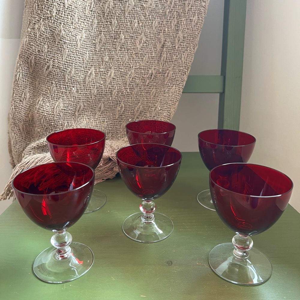 Vintage Ruby Red Glass Goblets – Set of 6 (4″ Tall)